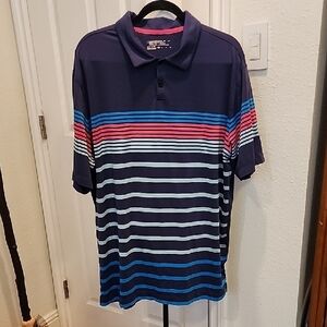 Nike Golf Nautica Men's Polo Shirt - Navy, Pink, and Light Blue Stripes XL